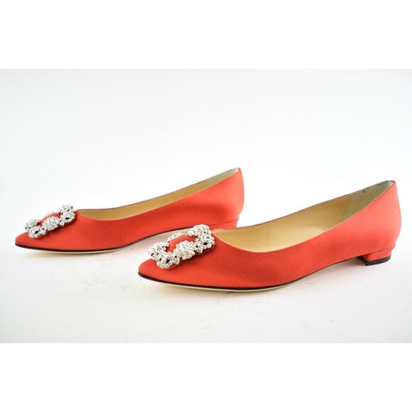 Manolo Blahnik Hangisi Red Satin Silver Jewel Buckle Ballerina Ballet Flat 36 - Picture 10 of 12